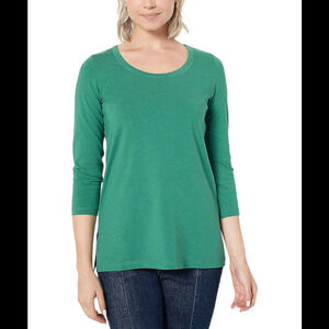Susan Graver Weekend Cotton Essentials 3/4-Sleeve Top Green Tartan - Regular